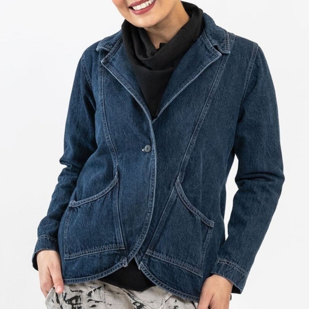 Chic Blue Women's Denim Jacket 1 Front Button